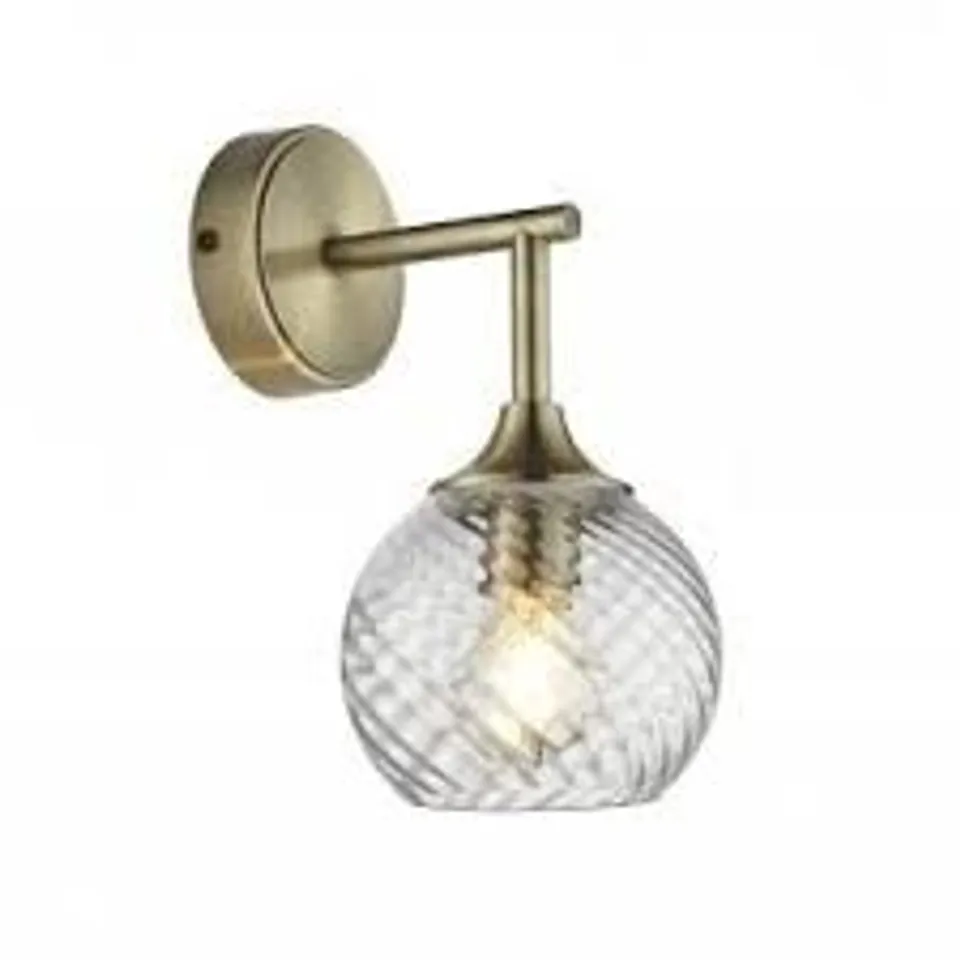 BOXED ENDON ALLEGRA 1 LIGHT WALL ANTIQUE BRASS PLATE AND CLEAR SPIRAL GLASS 