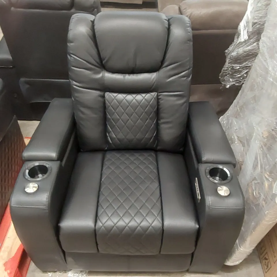QUALITY DESIGNER FAUX LEATHER ELECTRIC RECLINING ARMCHAIR WITH CUPHOLDERS 