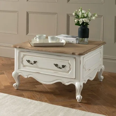 BRAND NEW BOXED HOMESDIRECT365 ANTIQUE FRENCH STYLE WHITE 1 DRAWER COFFEE TABLE