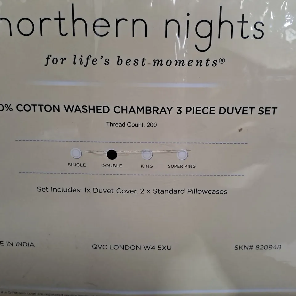 NORTHEN NIGHTS CHAMBRAY 3 PIECE DUVET SET  - DOUBLE 