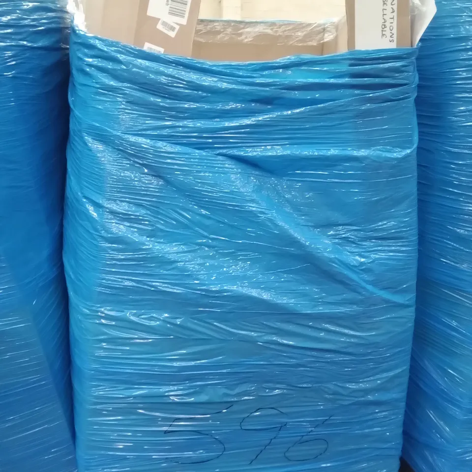 PALLET OF ASSORTED ITEMS INCLUDING ALUMINIUM 3 STEP LADDER, WALL CLOAK, 4 WHHEL COVERS, RATTAN EFFECT LAUNDRY HAMPER, BED RAIL GUARD, NAVARIS ARCHED WALL MIRROR 