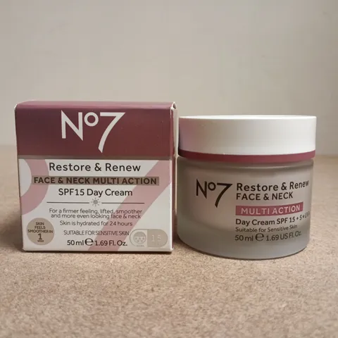 NO7 RESTORE & RENEW FACE & NECK MULTI-ACTION DAY CREAM SPF15, 50 ML – BOXED
