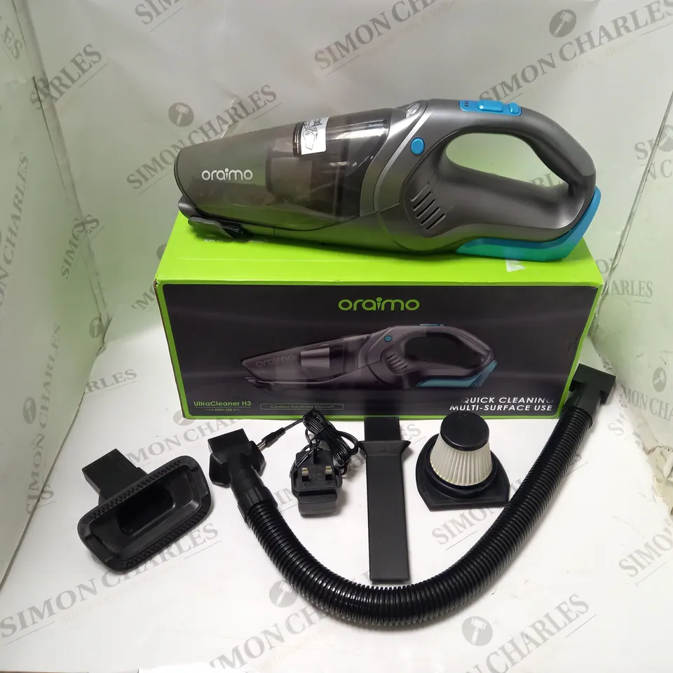 BOXED ORAIMO ULTRACLEANER H3 CORDLESS HANDHELD VACUUM WITH POWER SUPPLY AND ACCESSORIES