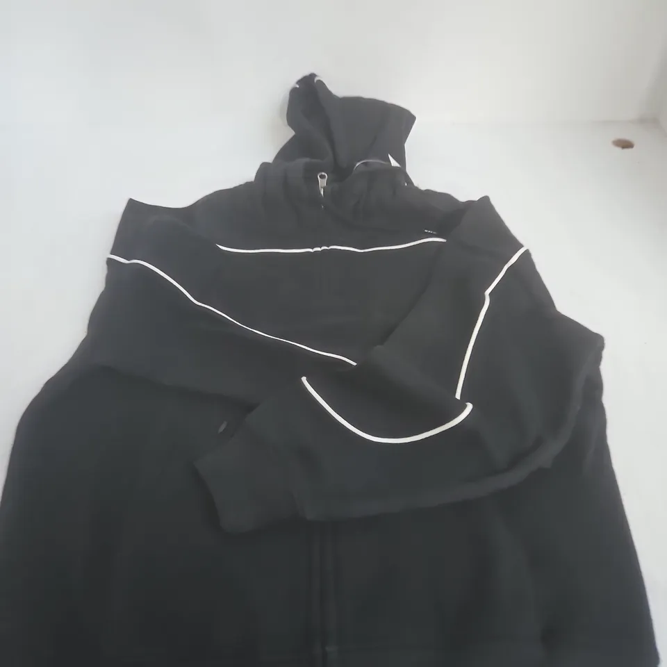 HOLLISTER HOODED JACKET – BLACK WITH WHITE PIPING, UK S 