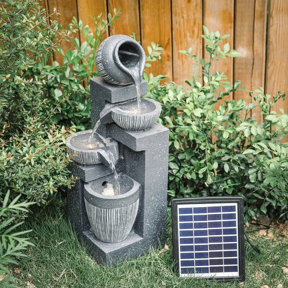 BOXED BENTSWORTH RESIN SOLAR FOUNTAIN WITH LED LIGHT