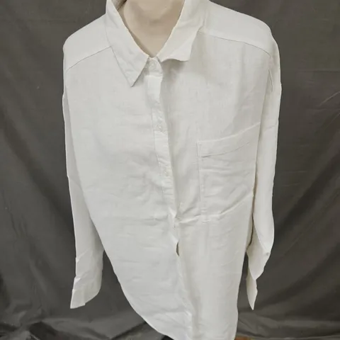 HOLLISTER LINEN BLEND BUTTON UP SHIRT IN WHITE SIZE M