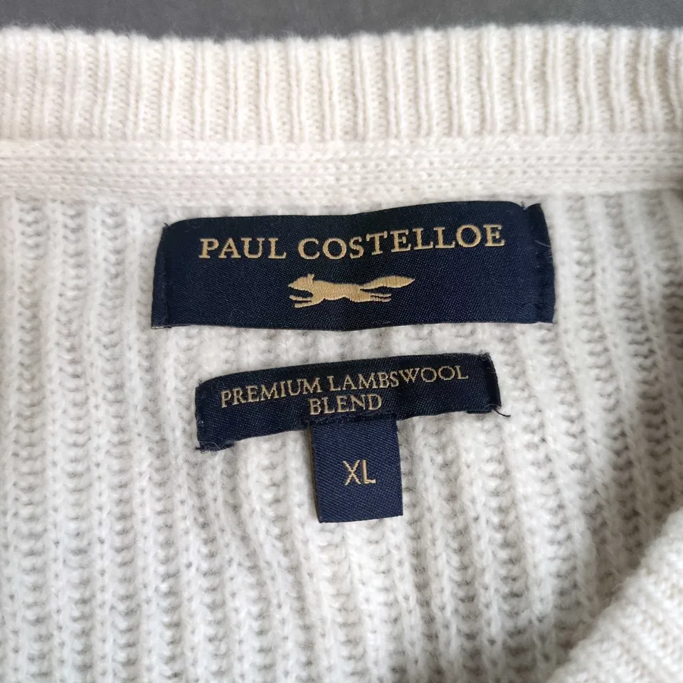 PAUL COSTELLOE PREMIUM LAMBSWOOL BLEND KNITTED JUMPER IN CREAM – UK XL