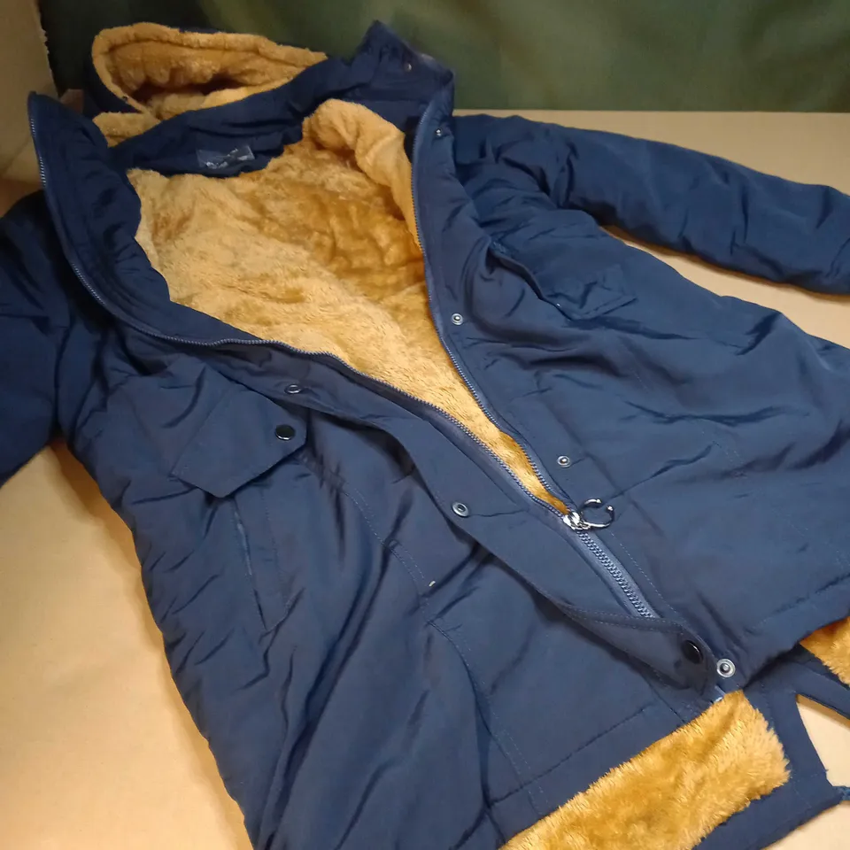 DESIGNER NAVY/TAN BORG LINED WINTER COAT - 3XL