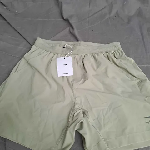 GYMSHARK STUDIO 6" SHORTS LIGHT SAGE GREEN SIZE SMALL