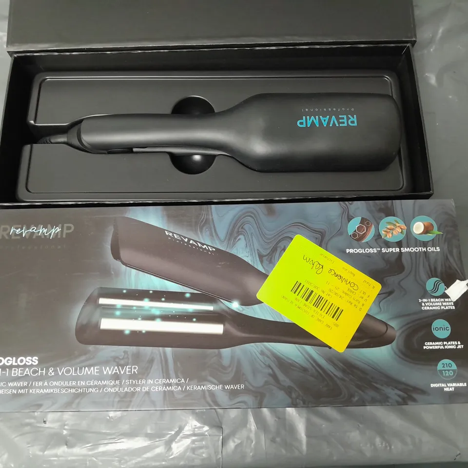 BOXED REVAMP PROGLOSS 2IN1 BEACH & VOLUME CERAMIC WAVER