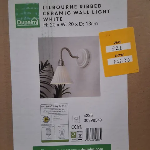 BOXED DUNELM LILBOURNE RIBBED CERAMIC WALL LIGHT – WHITE