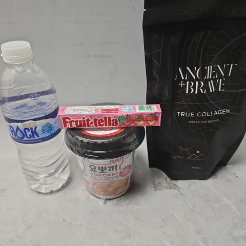 APPROXIMATELY 7 ASSORTED FOOD & DRINK ITEMS TO INCLUDE - FRUIT TELLA, ANCIENT BRAVE TRUE COLLAGEN ETC