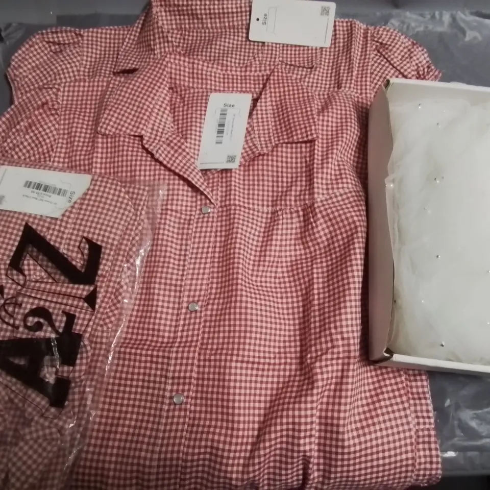 LOT OF APPROXIMATELY 16 ASSORTED ITEMS TO INCLUDE RETRO CAMERAS, TWO TOWERS DVD AND RED CHECK DRESSES