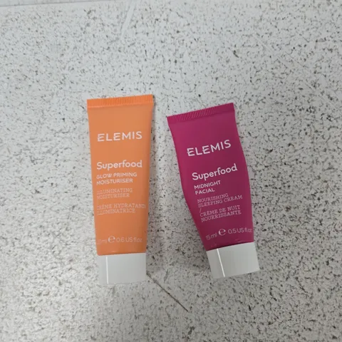 ELEMIS SUPERFOOD GLOW PRIMING MOISTURISER & MIDNIGHT FACIAL NOURISHING SLEEPING CREAM – 2 X 15ML TUBES