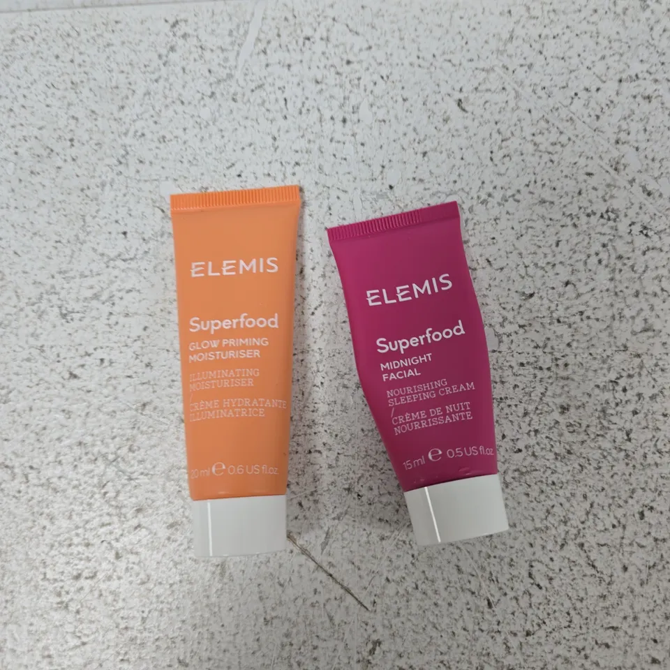 ELEMIS SUPERFOOD GLOW PRIMING MOISTURISER & MIDNIGHT FACIAL NOURISHING SLEEPING CREAM – 2 X 15ML TUBES