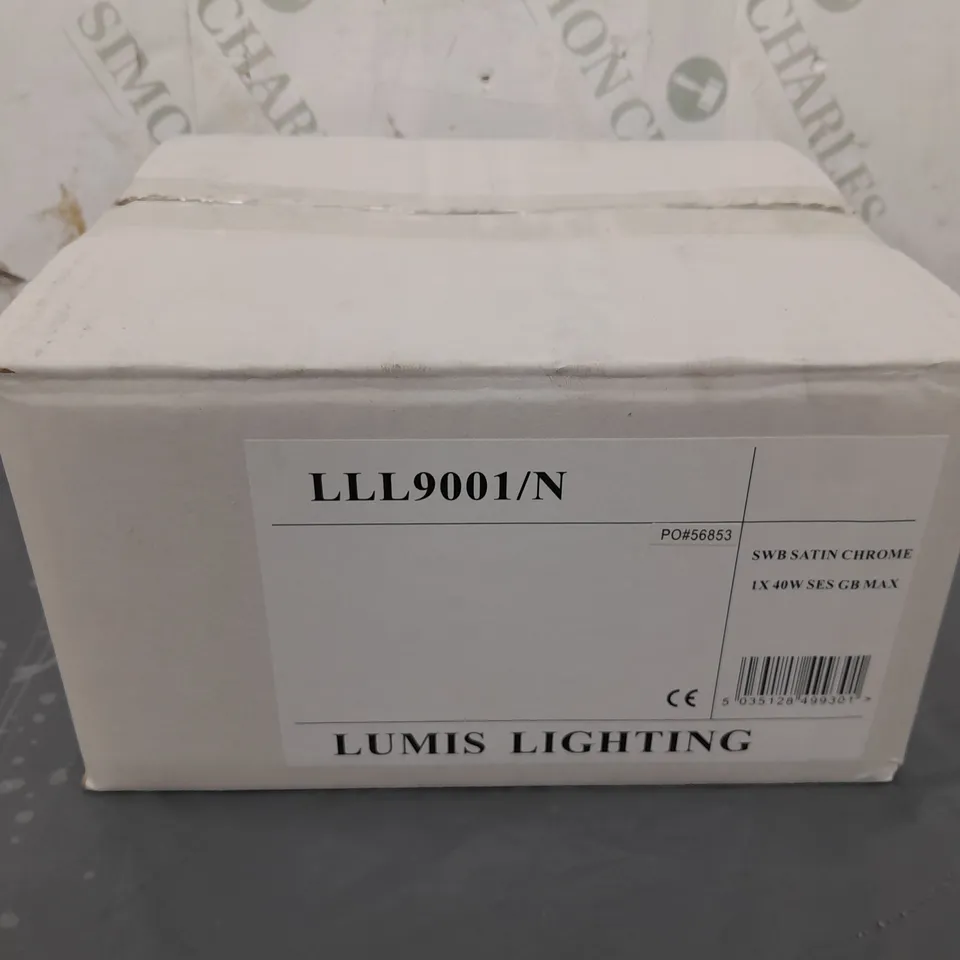 6 BOXED BRAND NEW LUMIS LIGHTING SINGLE WALL BRACKET LIGHTS (SATIN CHROME OPAL GLASS) - LLL9100/N