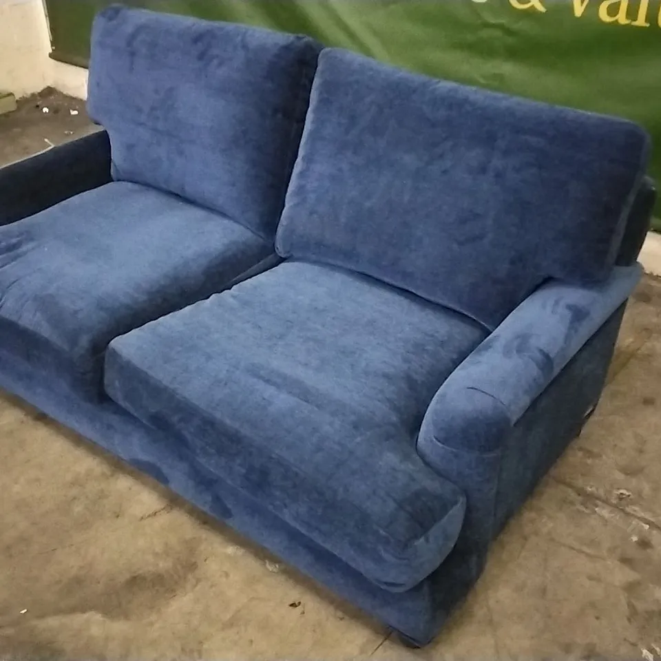 QUALITY DESIGNER LOUNGE CO 2 SEATER SOFA IN NAVY BLUE FABRIC