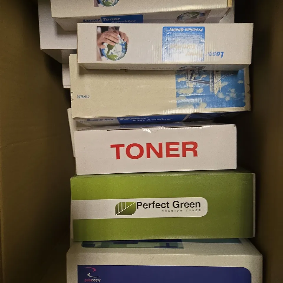 BOX OF APPROXIMATELY 10 ASSORTED BOXED LASER TONER CARTRIDGES IN VARIOUS MODELS