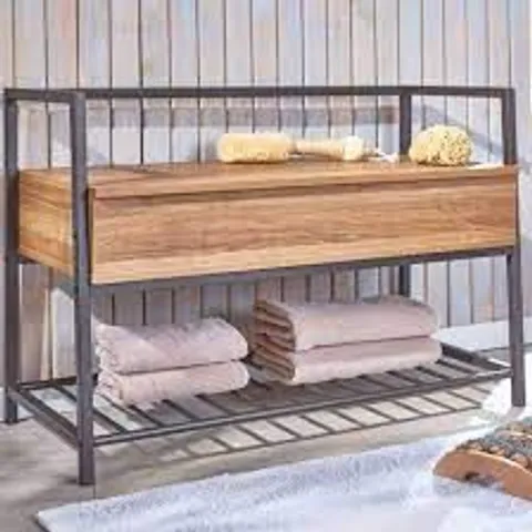 BRAND NEW & BOXED SHOEPLACE WOODEN SHOE BENCH IN NATURAL OAK WITH METAL FRAME (1 BOX)