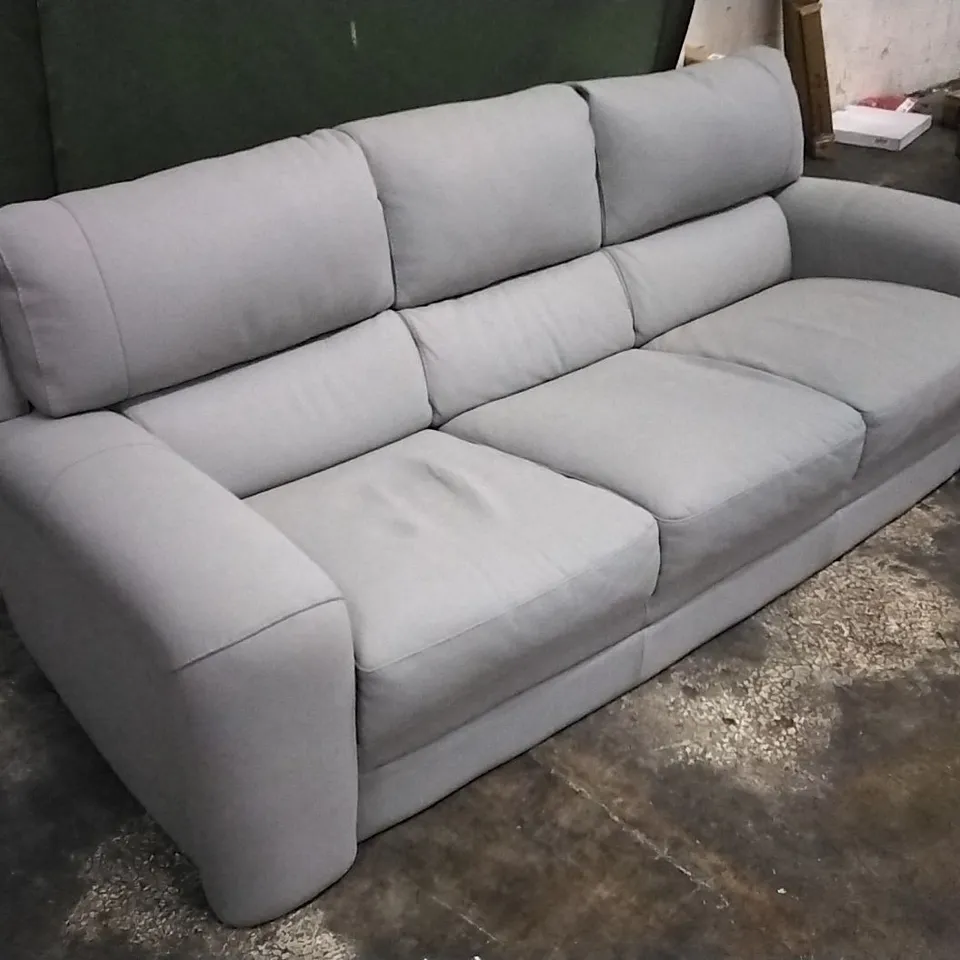 QUALITY ITALIAN DESIGNER ONTARIO 3 SEATER LEATHER SOFA IN LIGHT GREY LEATHER