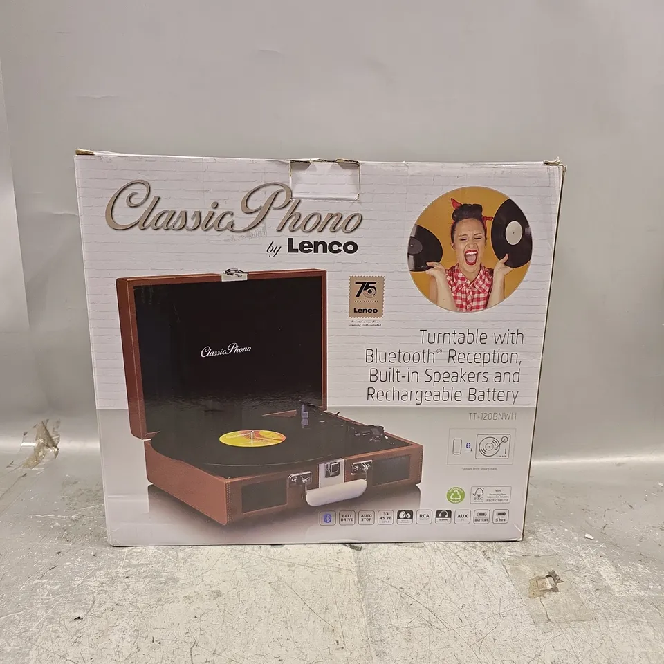 BOXED CLASSIC PHONO BY LENCO TURNTABLE WITH BLUETOOTH RECEPTION TT-120BNWH
