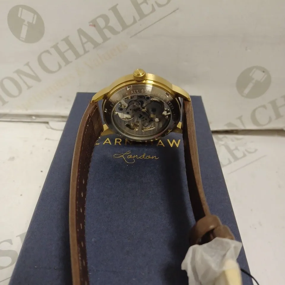 BOXED EARNSHAW WATCH - AUTOMATIC - STAINLESS STEEL - LEATHER STRAP - SKELETON FACE - WATER RESISTANT 5 ATM.
