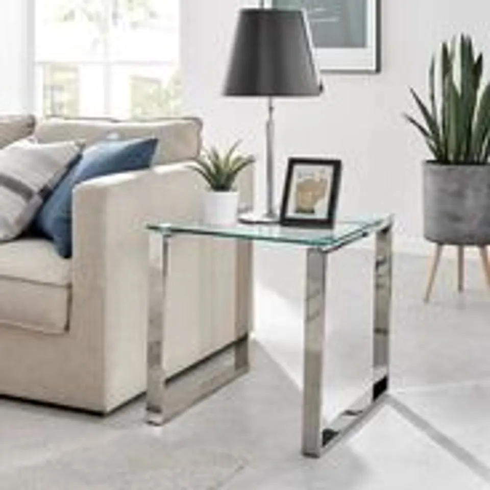 BOXED MIAMI SQUARE GLASS AND SILVER SIDE TABLE