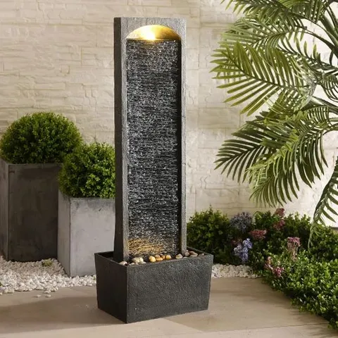 BOXED PEAKTOP STONE FINISH WATERFALL FOUNTAIN STONE GREY POLY RESIN