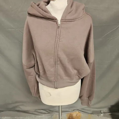 EGO CROPPED HOODED ZIP UP JACKET IN BROWN SIZE 12