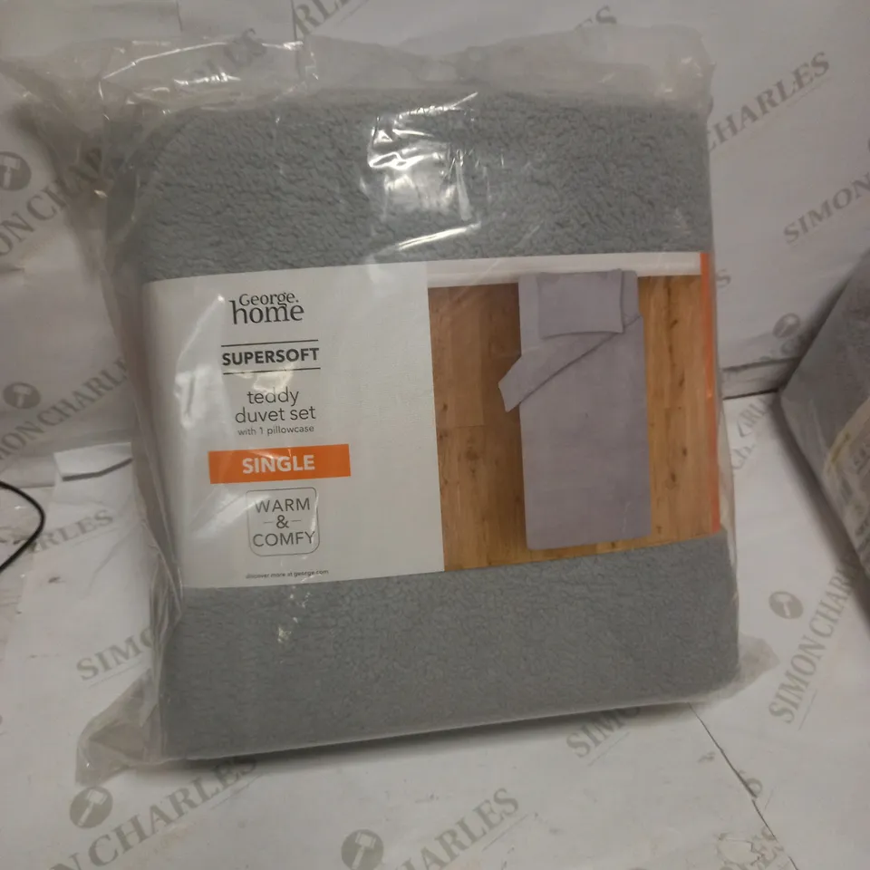 BRAND NEW GEORGE HOME TEDDY FLEECE DUVET SET, SINGLE, GREY 