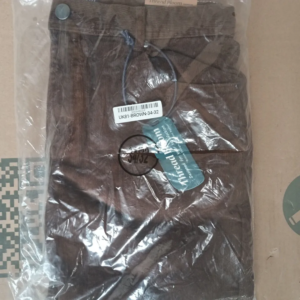 BAGGED THREAD BLOOM CORDUROY TROUSERS IN BROWN SIZE 34/32