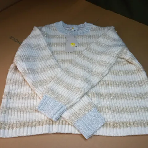 BORDEN K0650 IVO STRIPED KNITTED EFFECT SWEATER IN WHITE AND GOLD EFFECT - UK 12