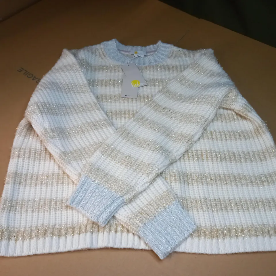 BORDEN K0650 IVO STRIPED KNITTED EFFECT SWEATER IN WHITE AND GOLD EFFECT - UK 12