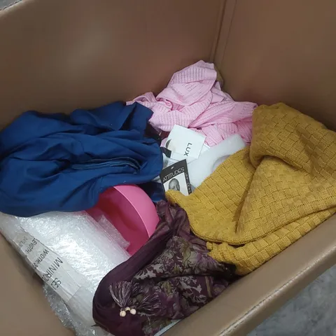 APPROXIMATELY 4 ASSORTED TEXTILE PRODUCTS TO INCLUDE, DRESS, THROW, CLOTHING ETC