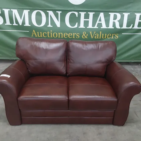 DESIGNER TWO SEATER SOFA CHESTNUT LEATHER