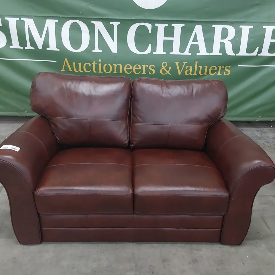 DESIGNER TWO SEATER SOFA CHESTNUT LEATHER 
