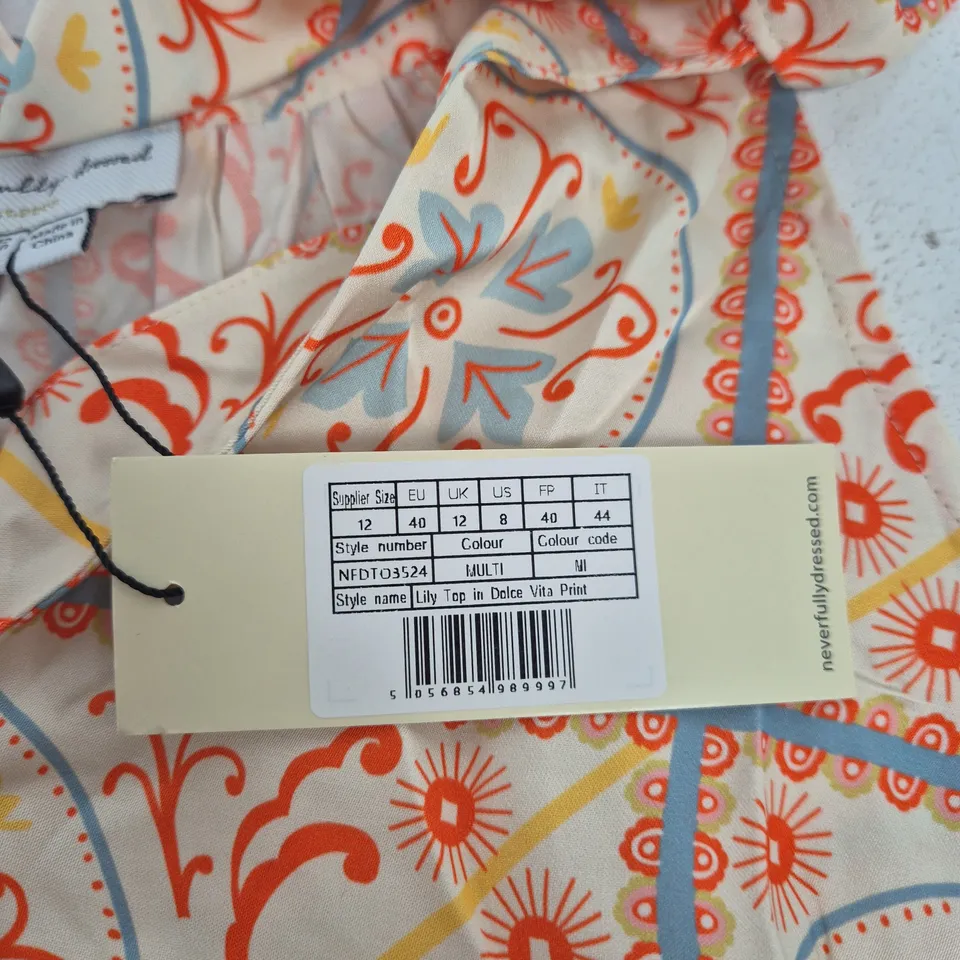 NEVER FULLY DRESSED LILY TOP IN DOLCE VITA PRINT – UK 12