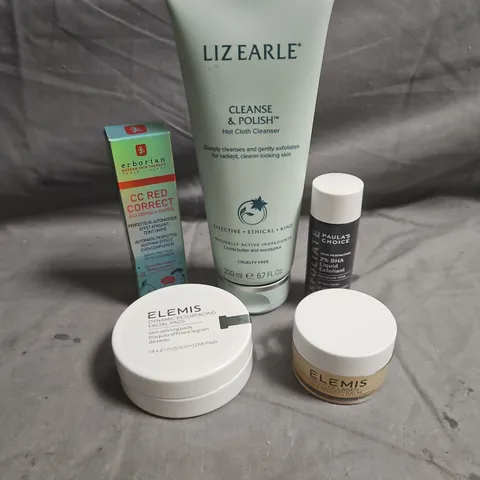 LOT OF 5 ASSORTED SKINCARE PRODUCTS TO INCLUDE - LIZ EARLE CLEANSE & POLISH - ELEMIS PRO-COLLAGEN CLEANSING BALM - ERBORIAN CC RED CORRECT - ETC