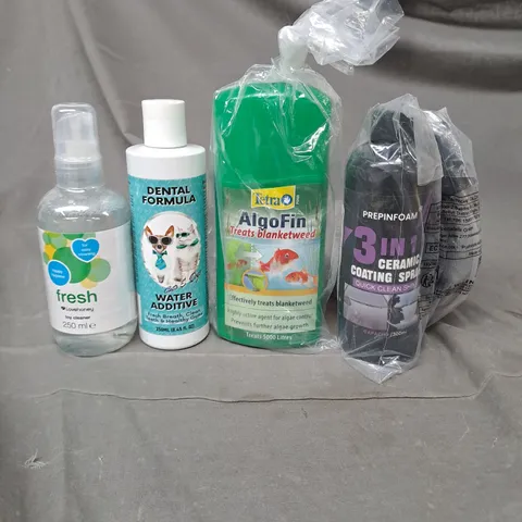 APPROXIMATELY 10 ASSORTED HOUSEHOLD PRODUCTS TO INCLUDE CATS & DOGS DENTAL FORMULA, CERAMIC COATING SPRAY CLEANER AND TETRA ALGOFIN
