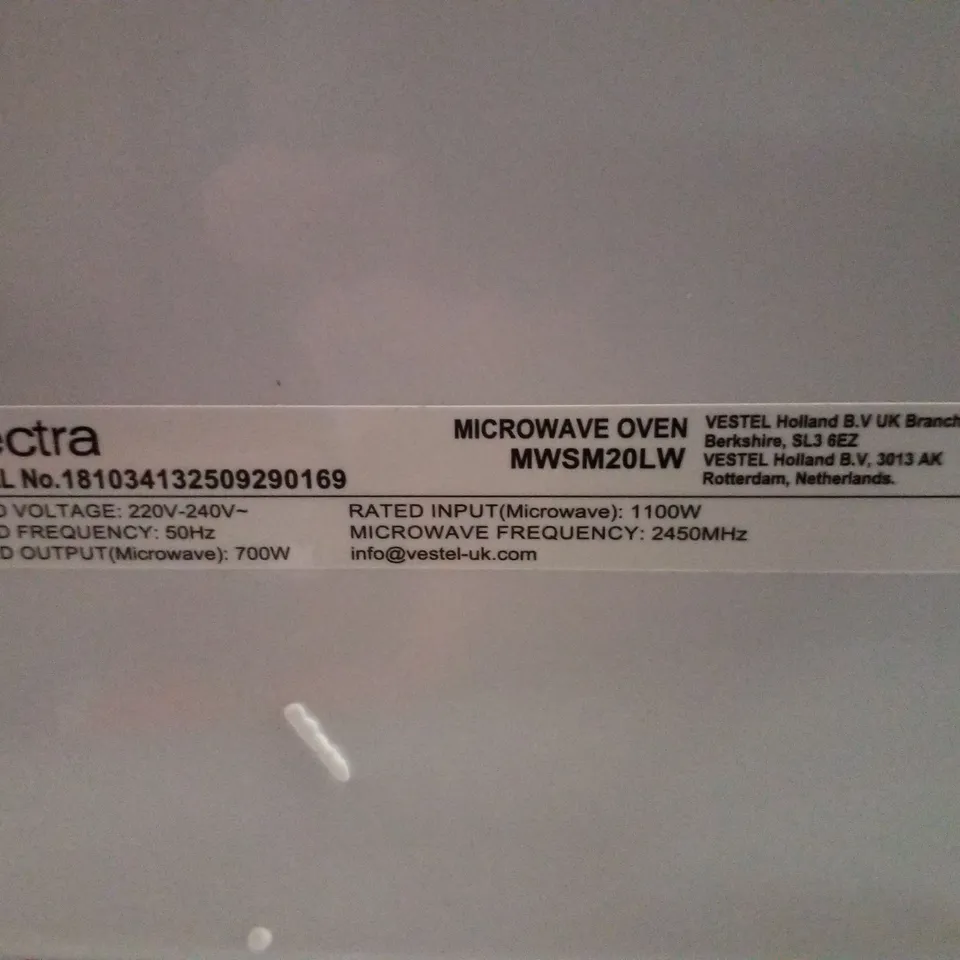 BOXED ELECTRA MWSM20LW MICROWAVE OVEN - WHITE