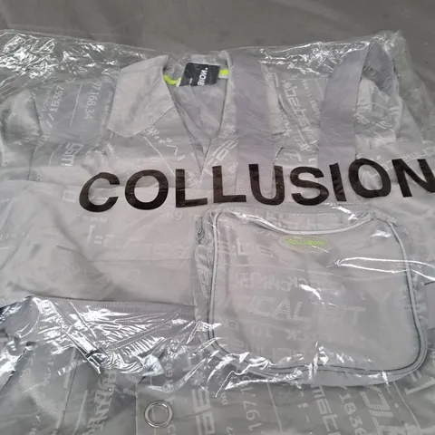 COLLUSION UNISEX JACQUARD BLAZER WITH DETACHABLE BODY BAG - SILVER - SIZE MEDIUM