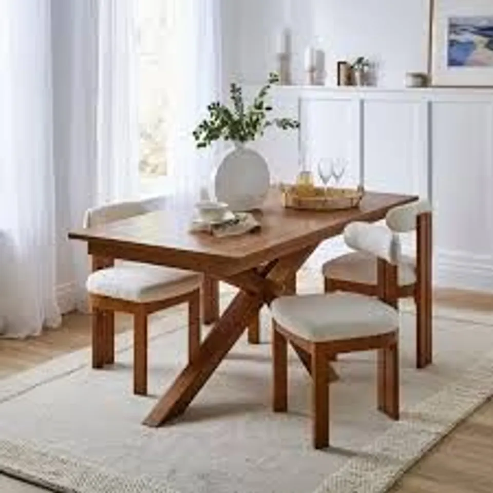 BOXED DUNELM LAILA SQUARE EXTENDING DINING TABLE -MANGO-