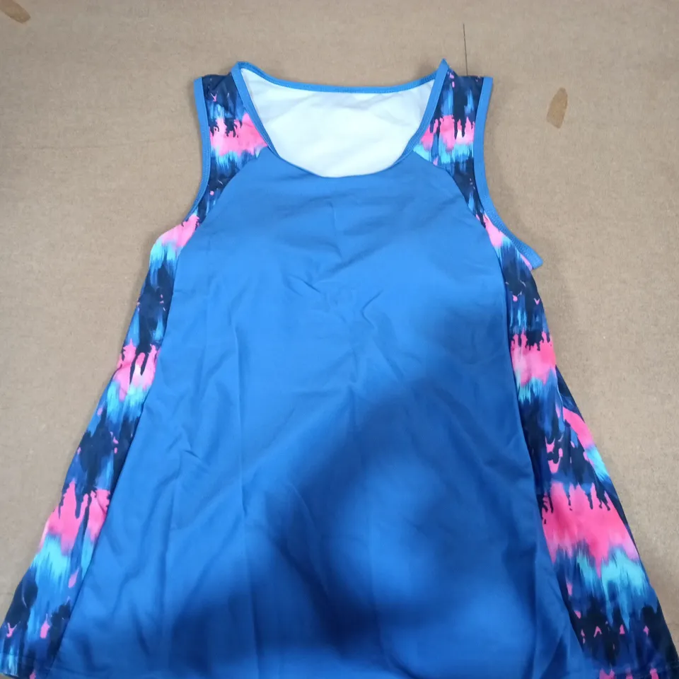 GIRLS' TWO-PIECE SWIMSUIT SET: BLUE TANKINI TOP WITH PATTERNED SIDE PANELS + MATCHING SHORTS