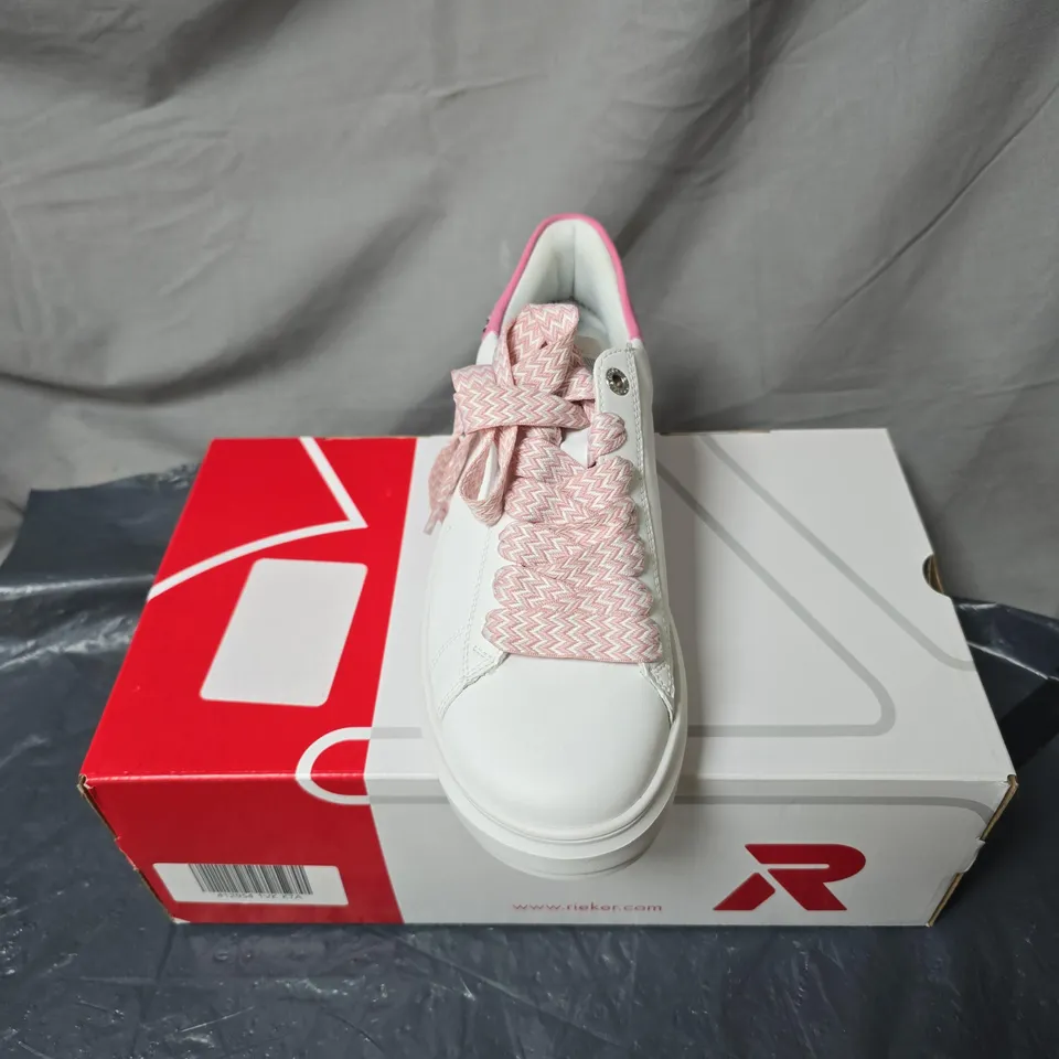 RIEKER WOMEN'S WHITE SNEAKERS WITH PINK LACES SIZE EU 39