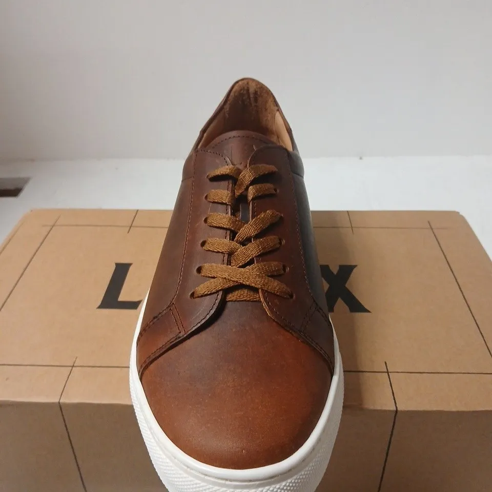 BOXED PAIR OF LANX BROWN LEATHER TRAINERS – UK 10.5