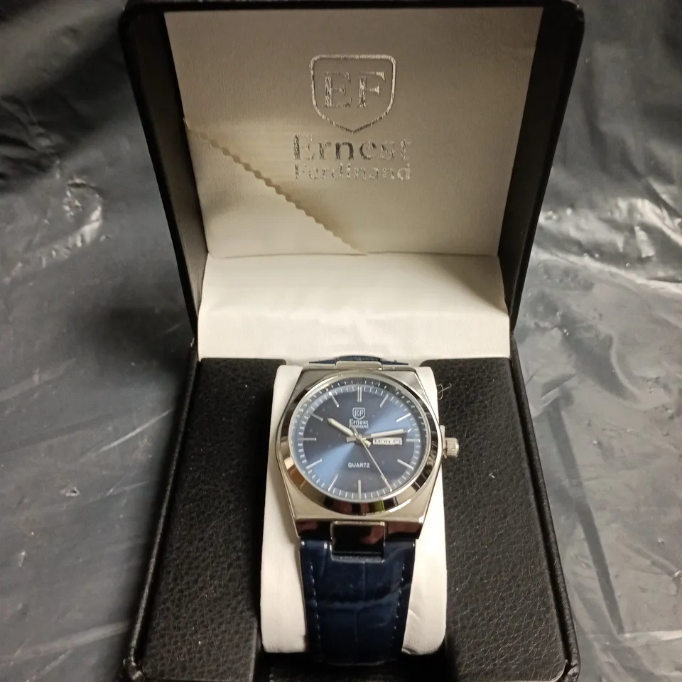 MENS ERNEST FERDINAND WATCH – DAY DATE CALENDAR DIAL – LEATHER STRAP
