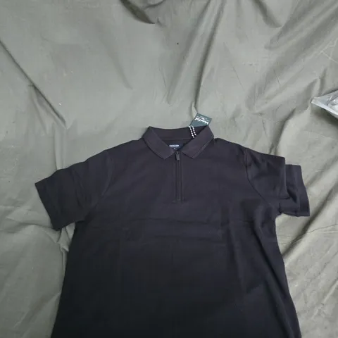 WEIRD FISH MURRAY ORGANIC COTTON HALF ZIP TEXTURED JERSEY POLO β MIDNIGHT, UK M