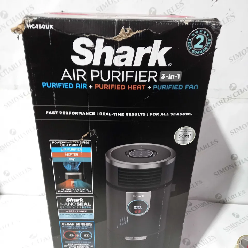 BOXED SHARK 3-IN-1 AIR PURIFIER, HEATER & FAN HC450