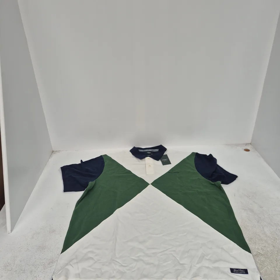 HACKETT LONDON HERITAGE POLO SHIRT – NAVY WITH GREEN PANELS, CLASSIC FIT, UK 3XL (XXXL)