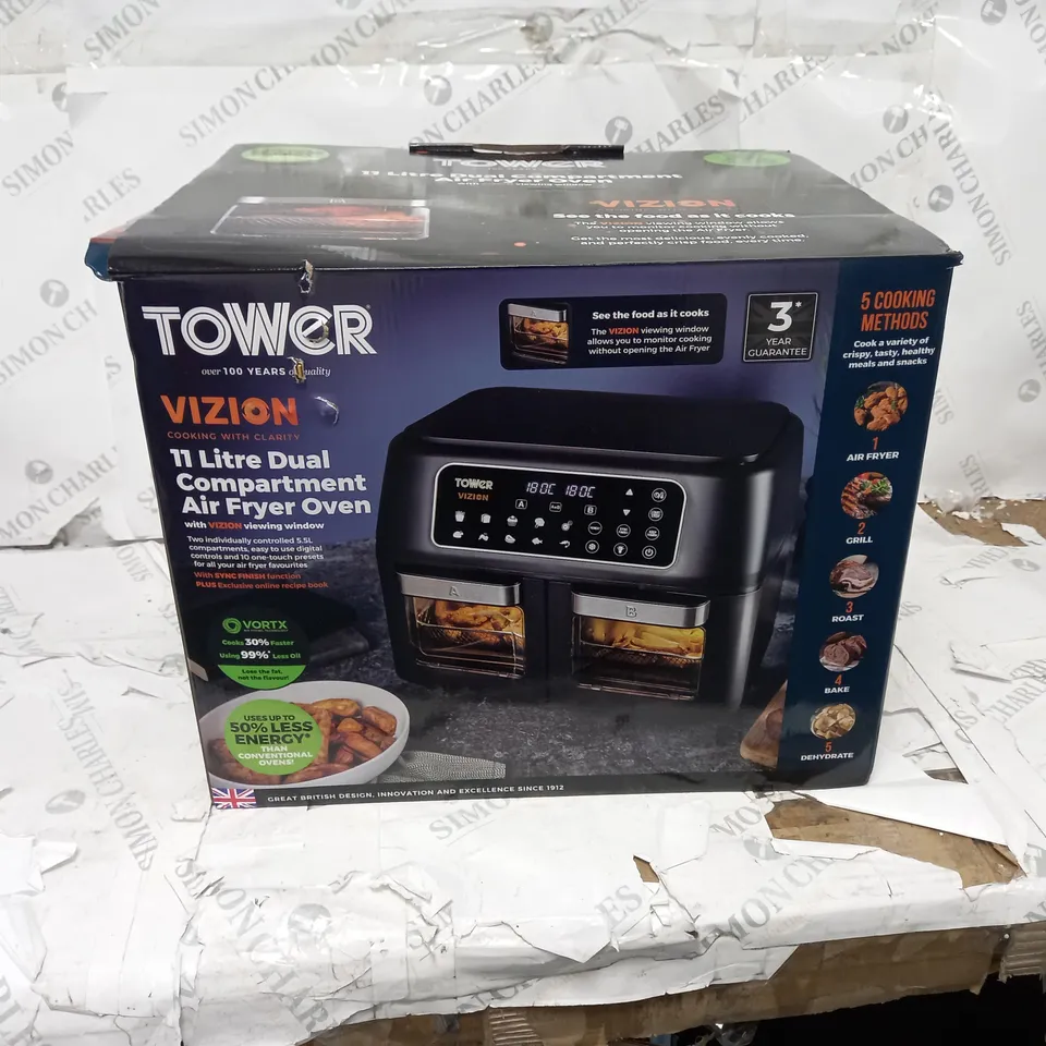 TOWER VIZION 11 LITRE DUAL COMPARTMENT AIR FRYER OVEN 